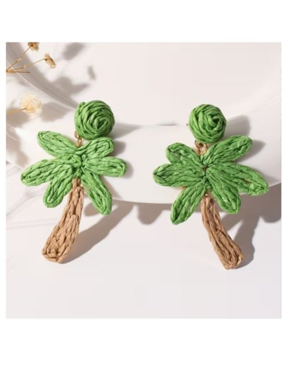 Tropical Palm Tree Raffia Statement Dangle Earrings (NEW & SO CUTE!)